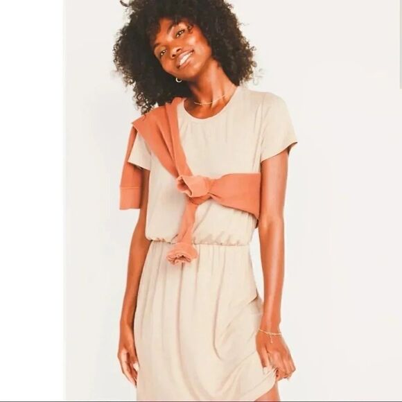 Old Navy Waist-Defined Short-Sleeve Slub-Knit Mini Women's Dress SZ M - Picture 2 of 7
